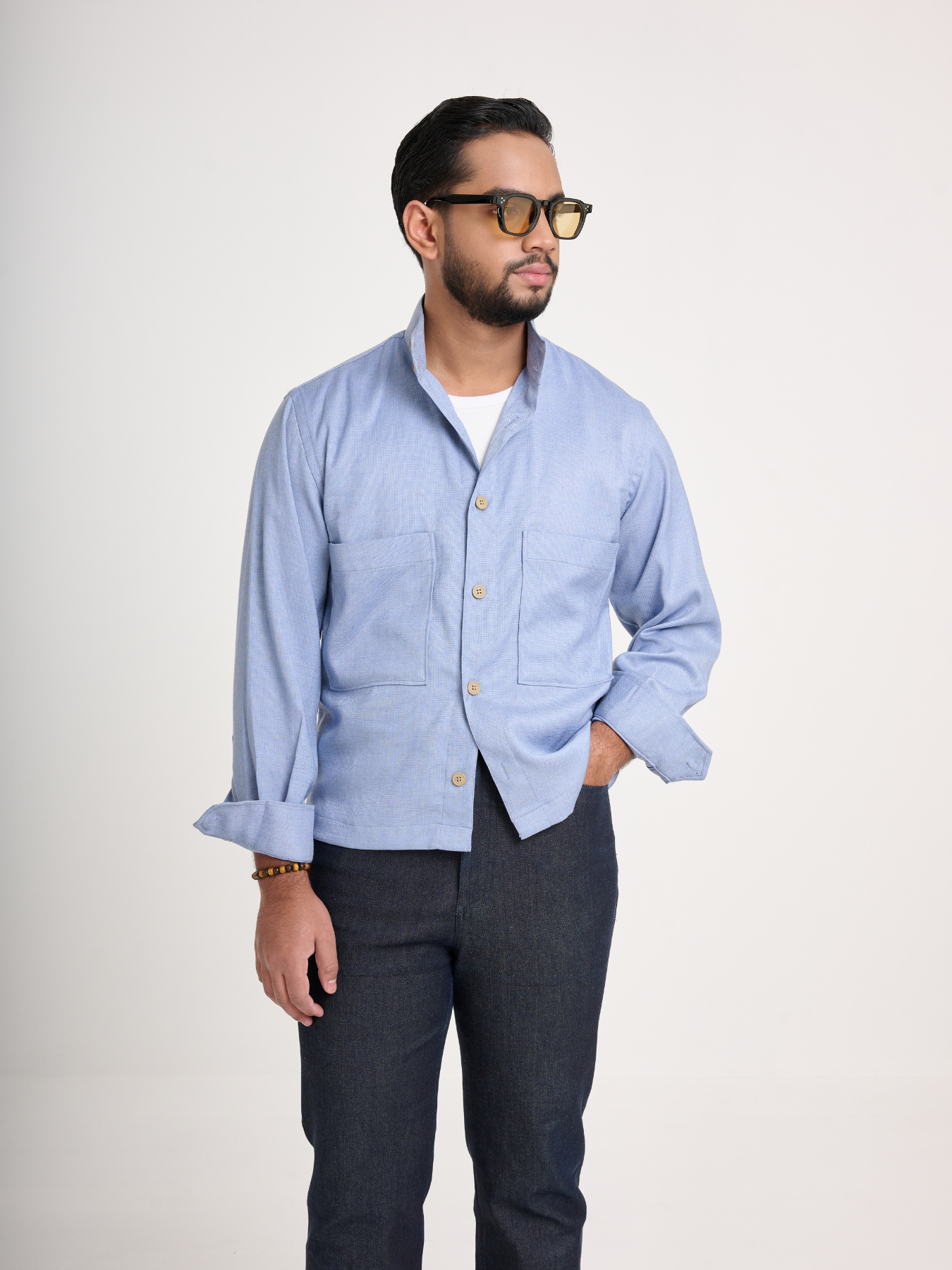 Light Blue Cropped Shacket