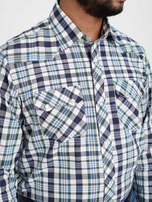 Navy, Green & Blue Check Shirt