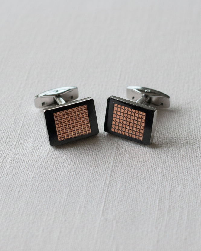 Copper Grid Cufflinks – Black & Rose Gold