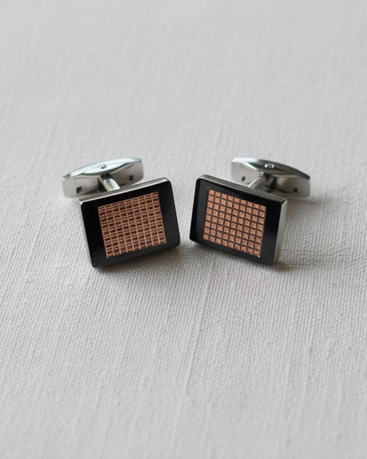Copper Grid Cufflinks – Black & Rose Gold