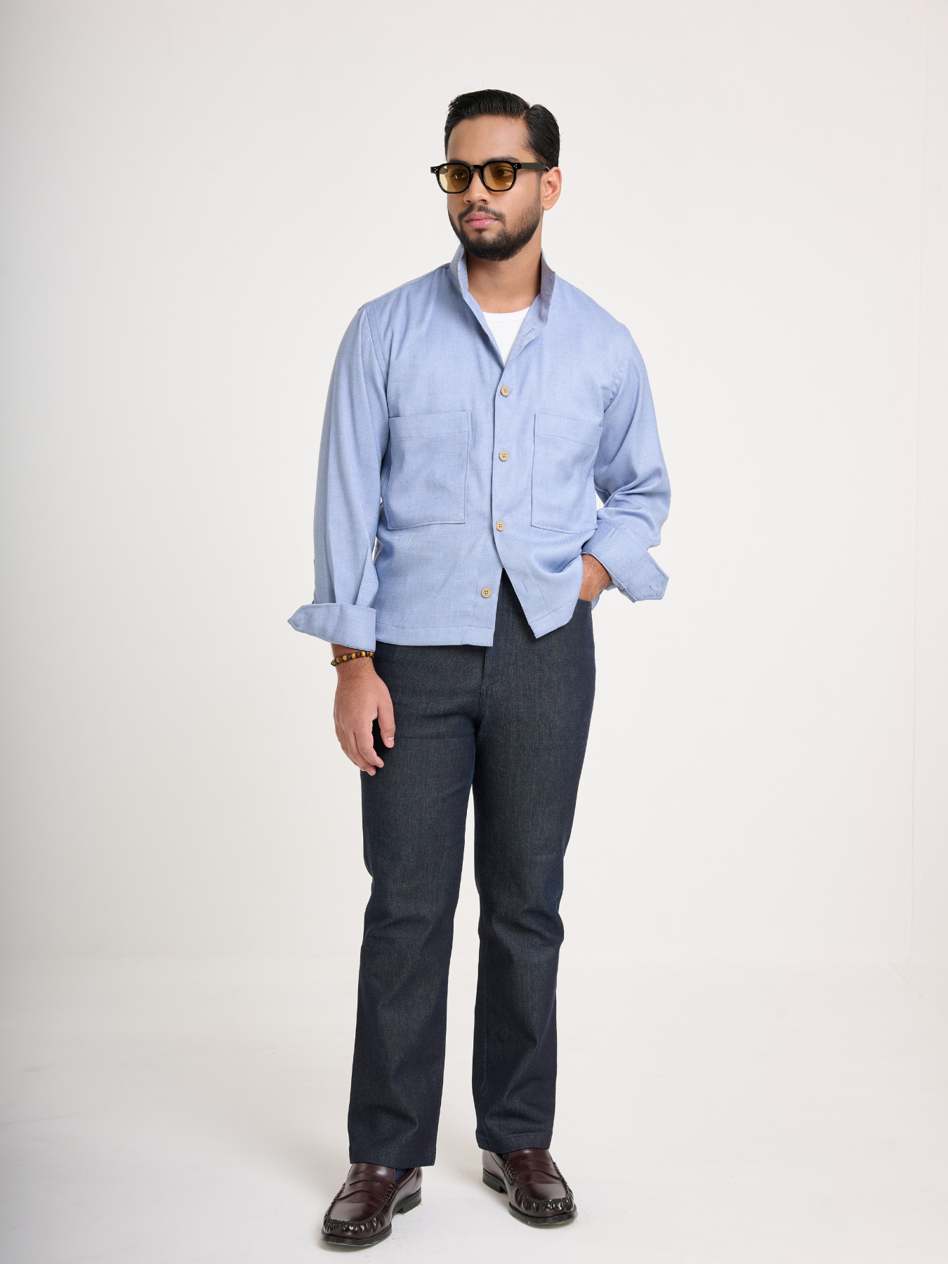 Light Blue Cropped Shacket