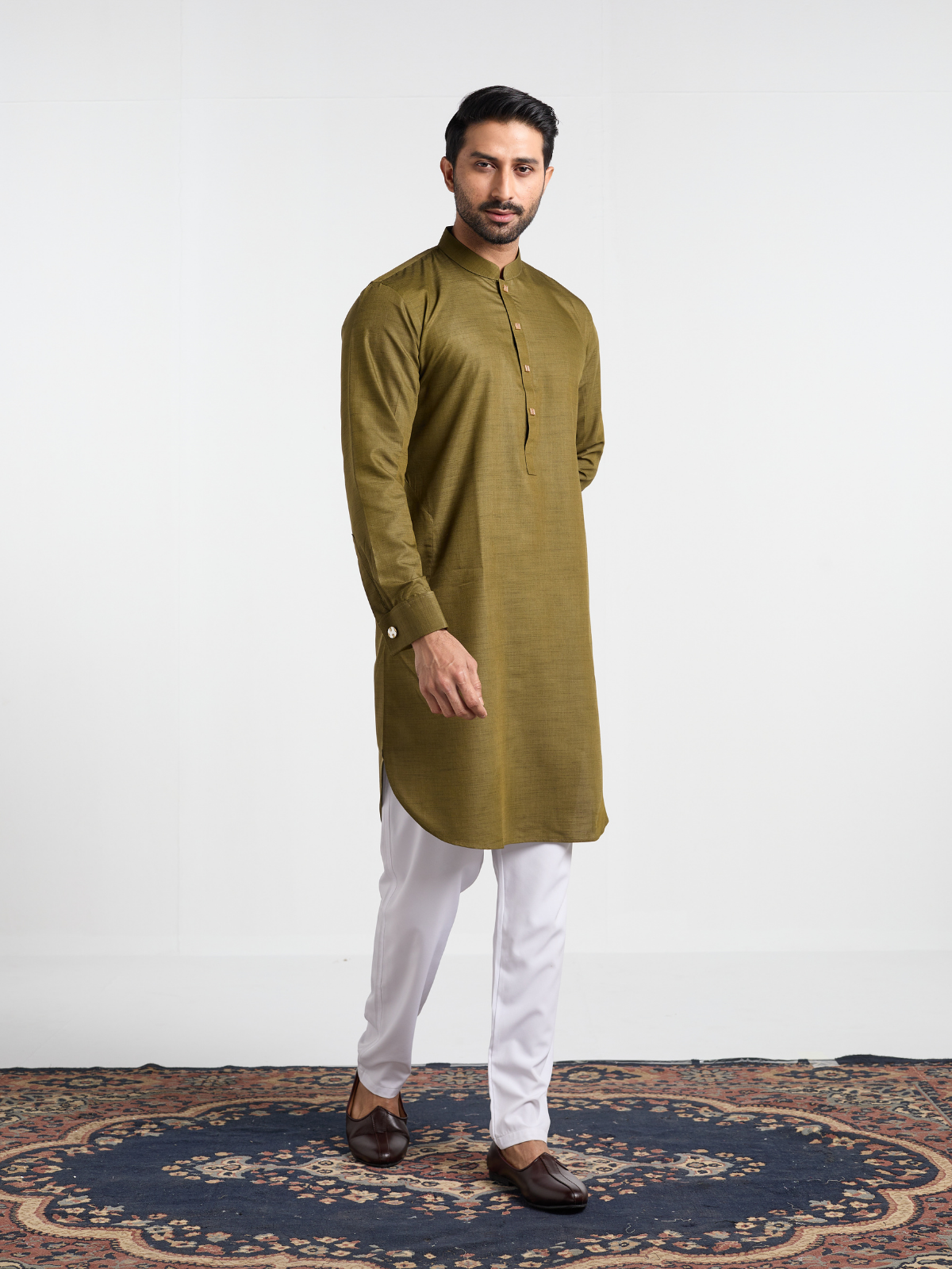 Olive Cufflink Kurta