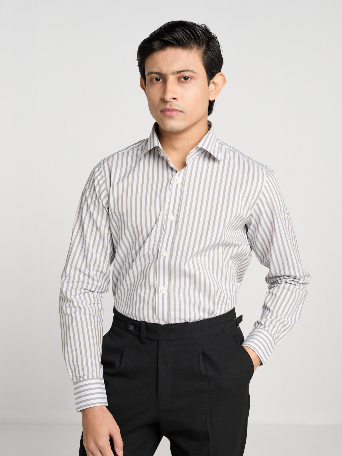Grey Bengal Stripe Formal Shirt
