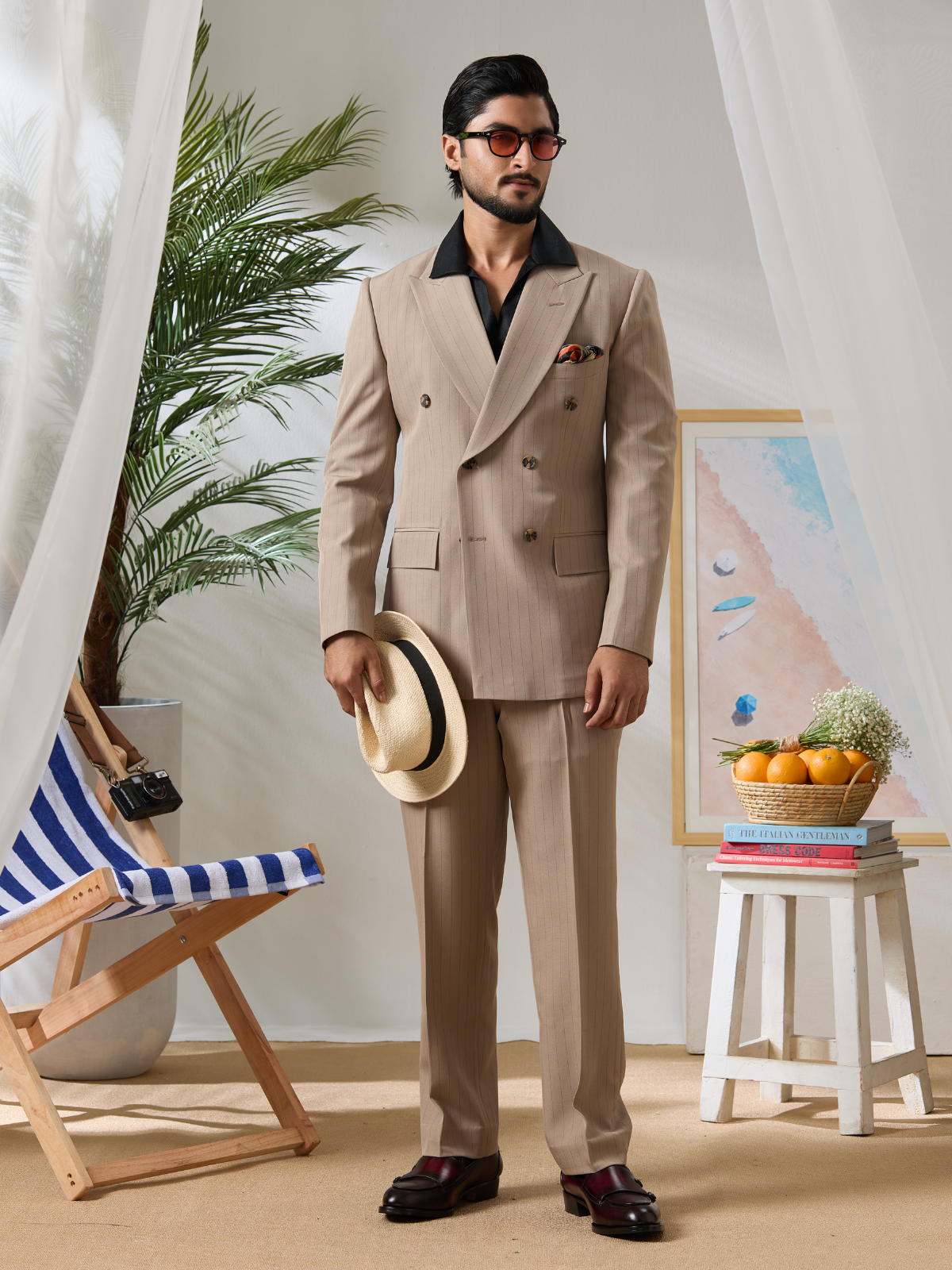 Beige Pinstriped DB Blazer