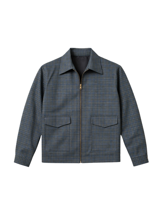 Navy Houndstooth Cropped Blouson Jacket