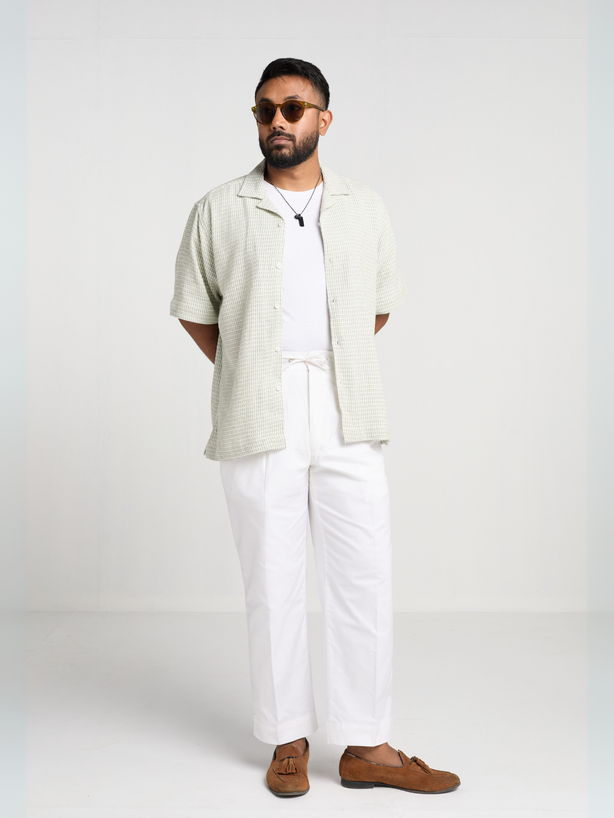 Fern & White Pattern Cuban Shirt