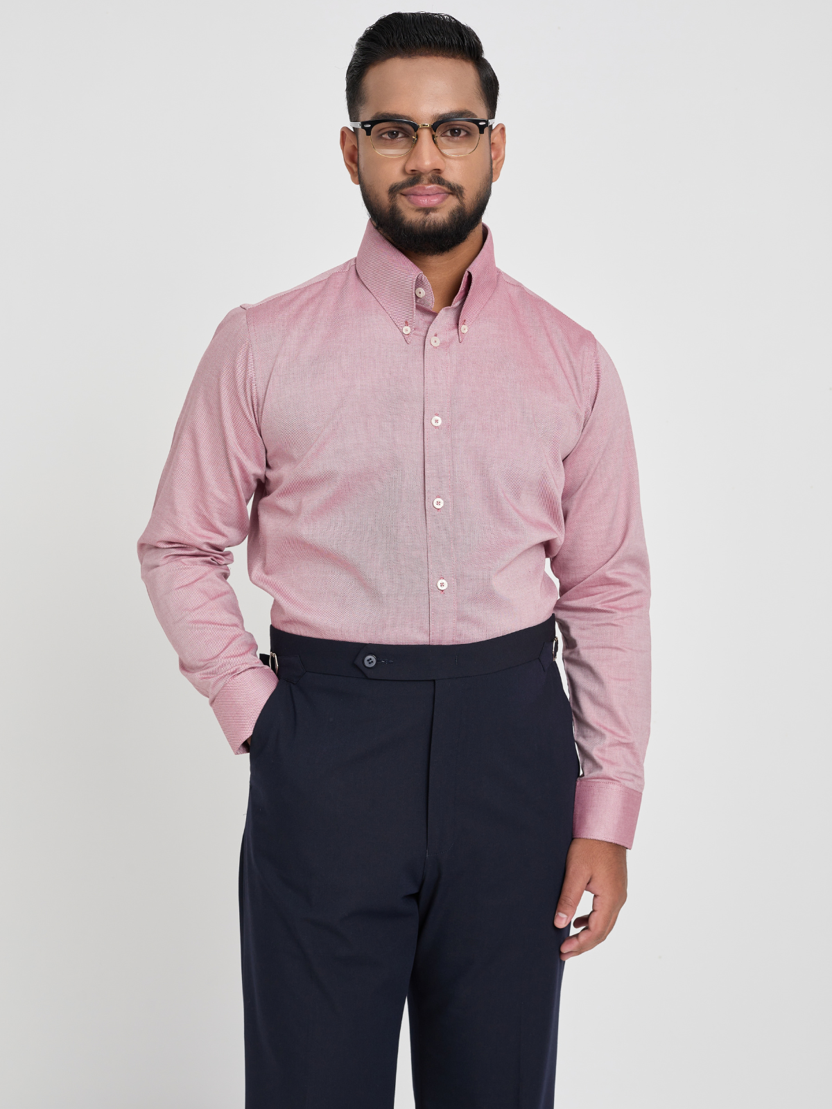 Matte Pink textured Button Down Formal Shirt