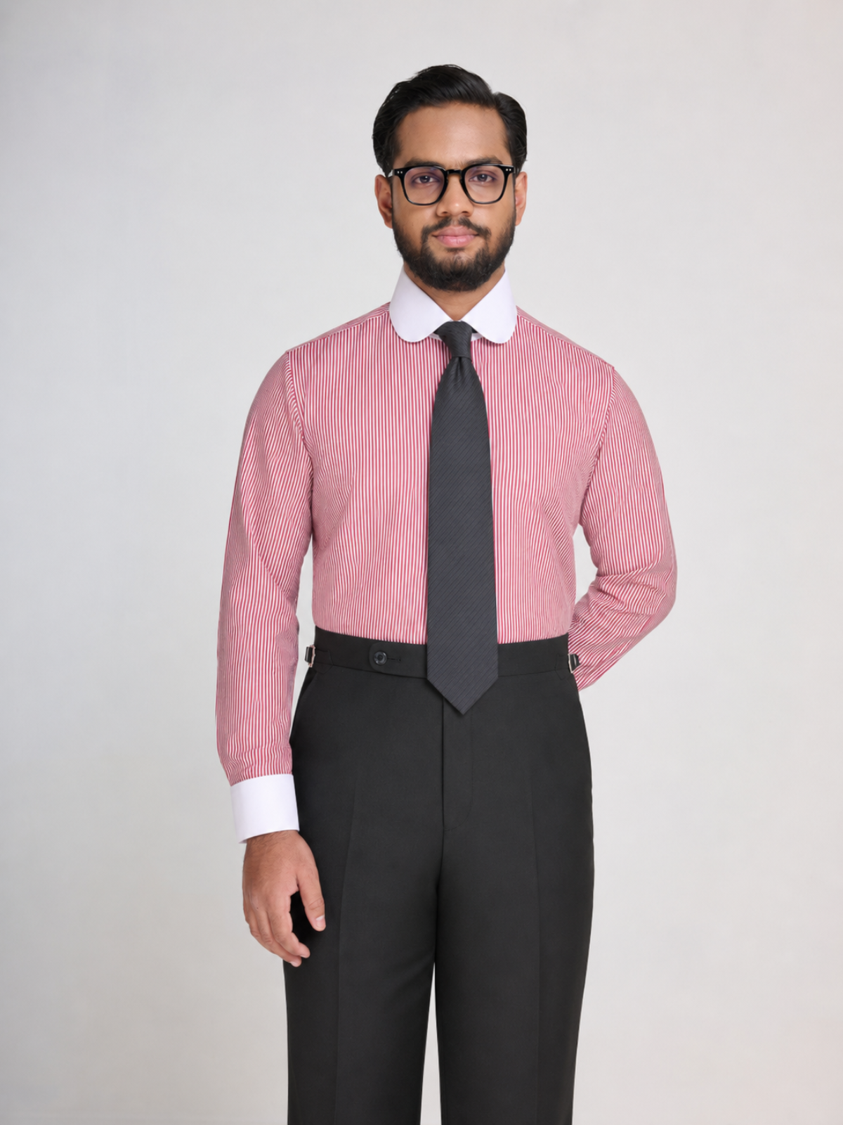 Crimson Stripe Club Collar Shirt