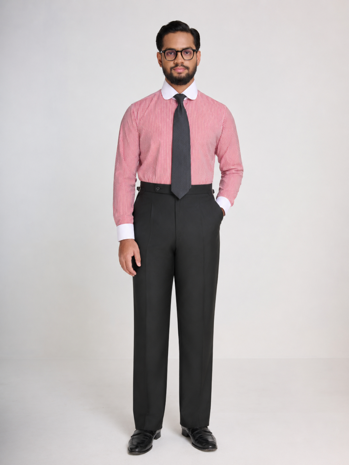 Crimson Stripe Club Collar Shirt