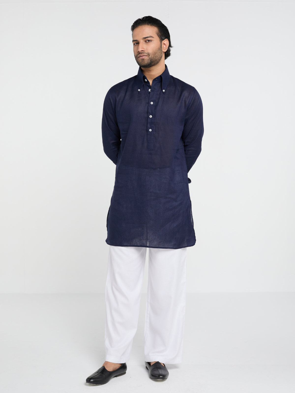 Navy Button Down Kurta