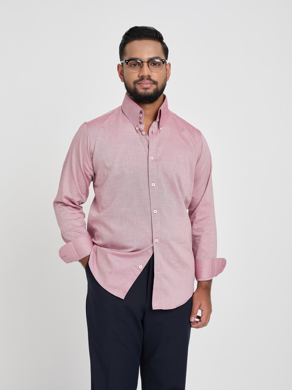 Matte Pink textured Button Down Formal Shirt