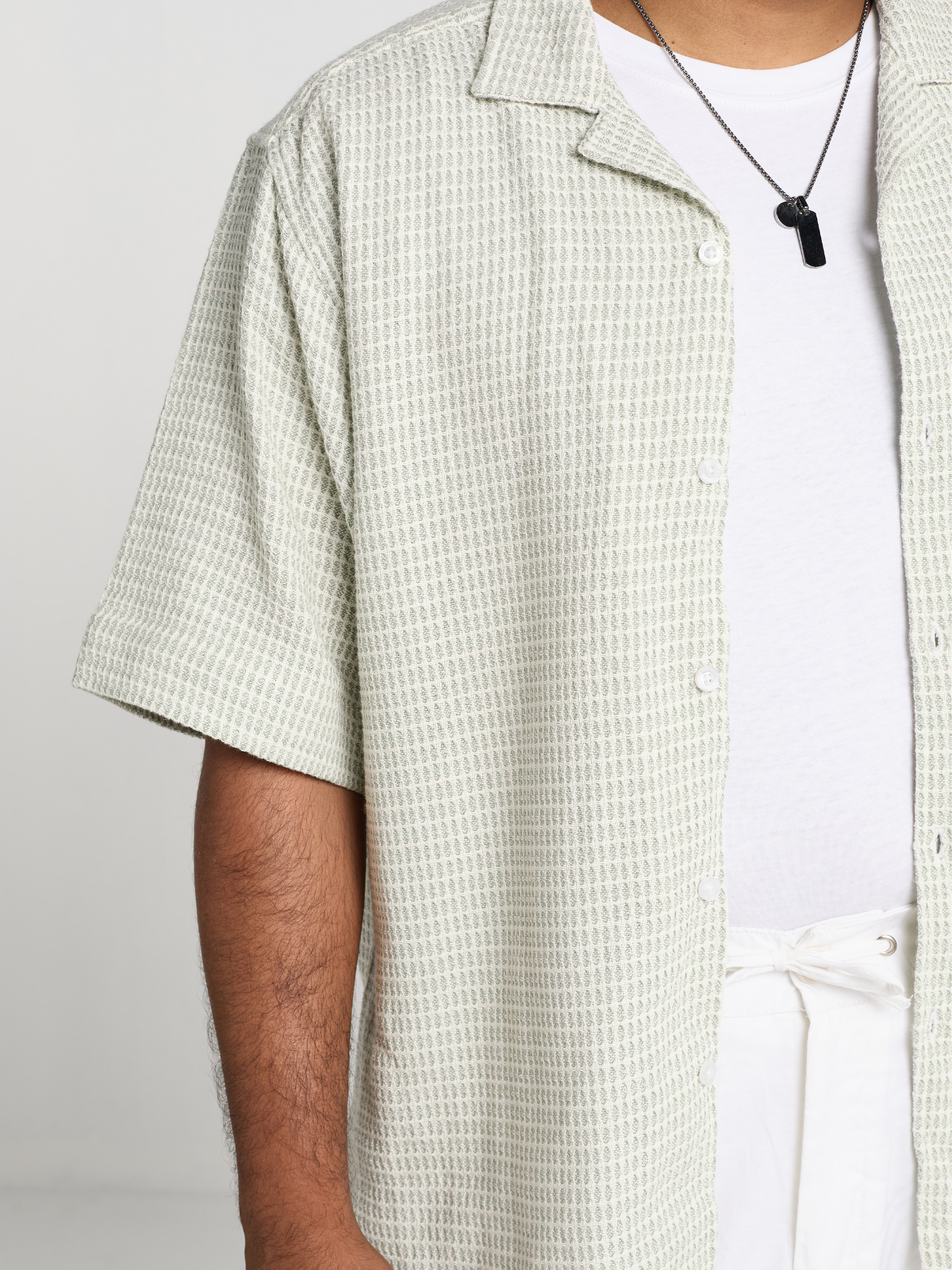 Fern & White Pattern Cuban Shirt