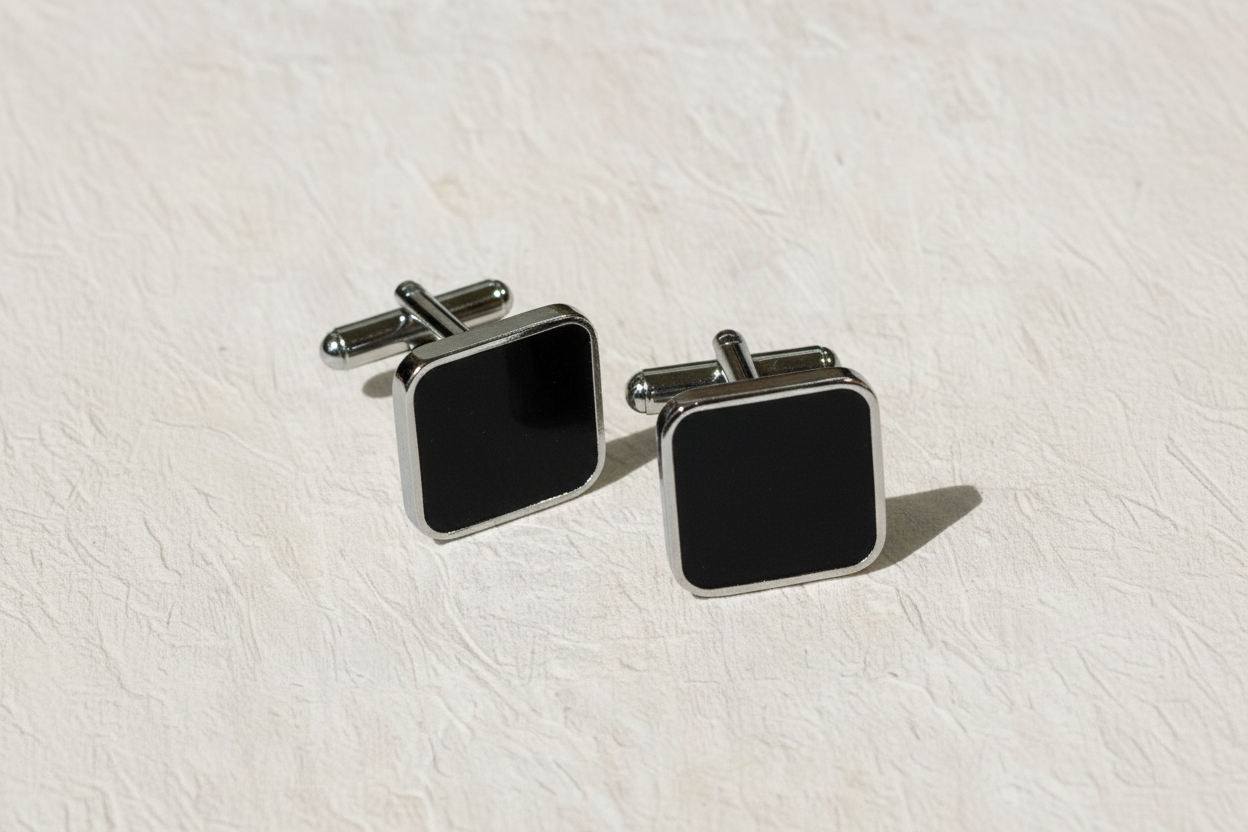 Noir Square Cufflinks – Silver & Black