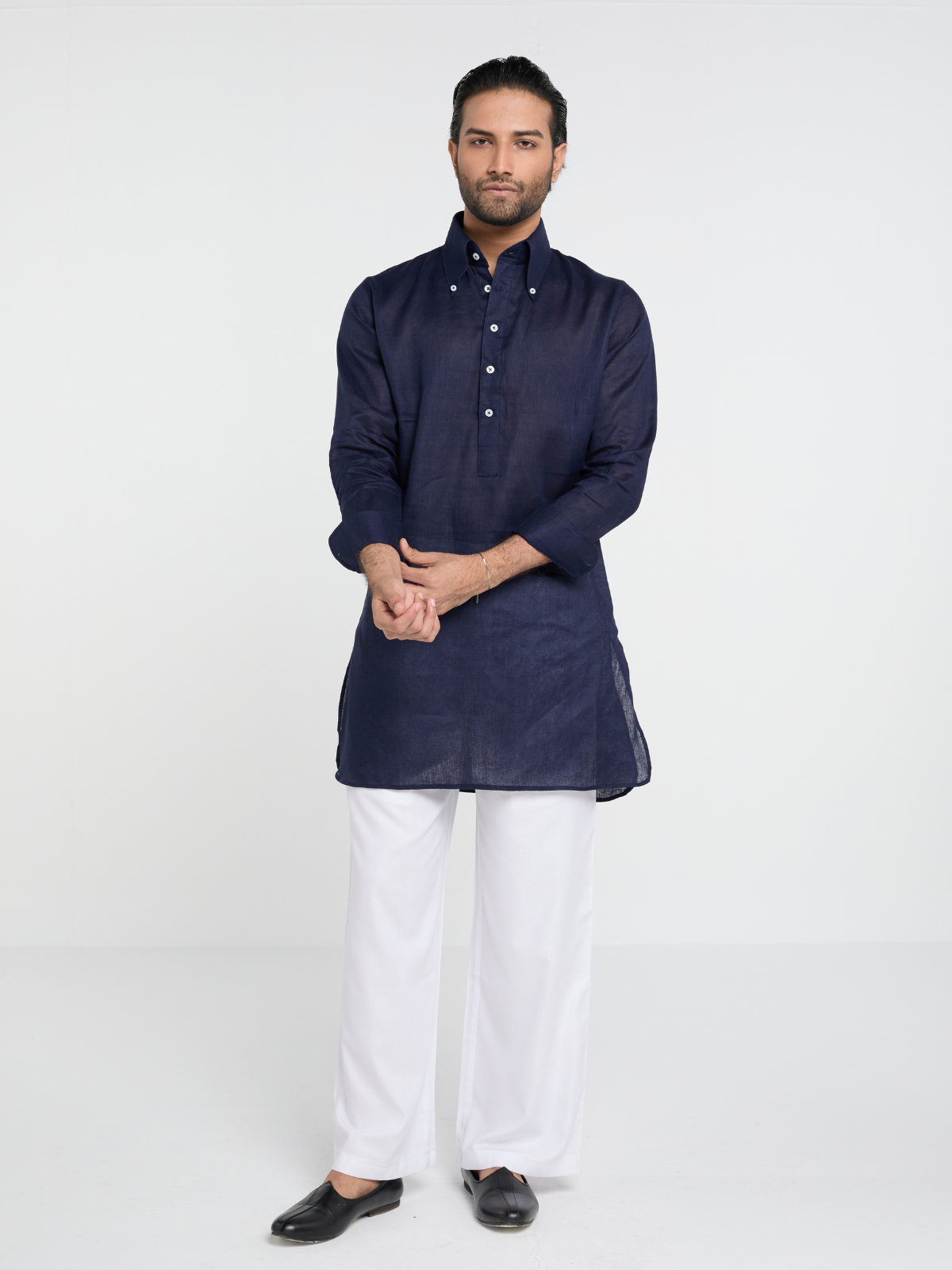 Navy Button Down Kurta