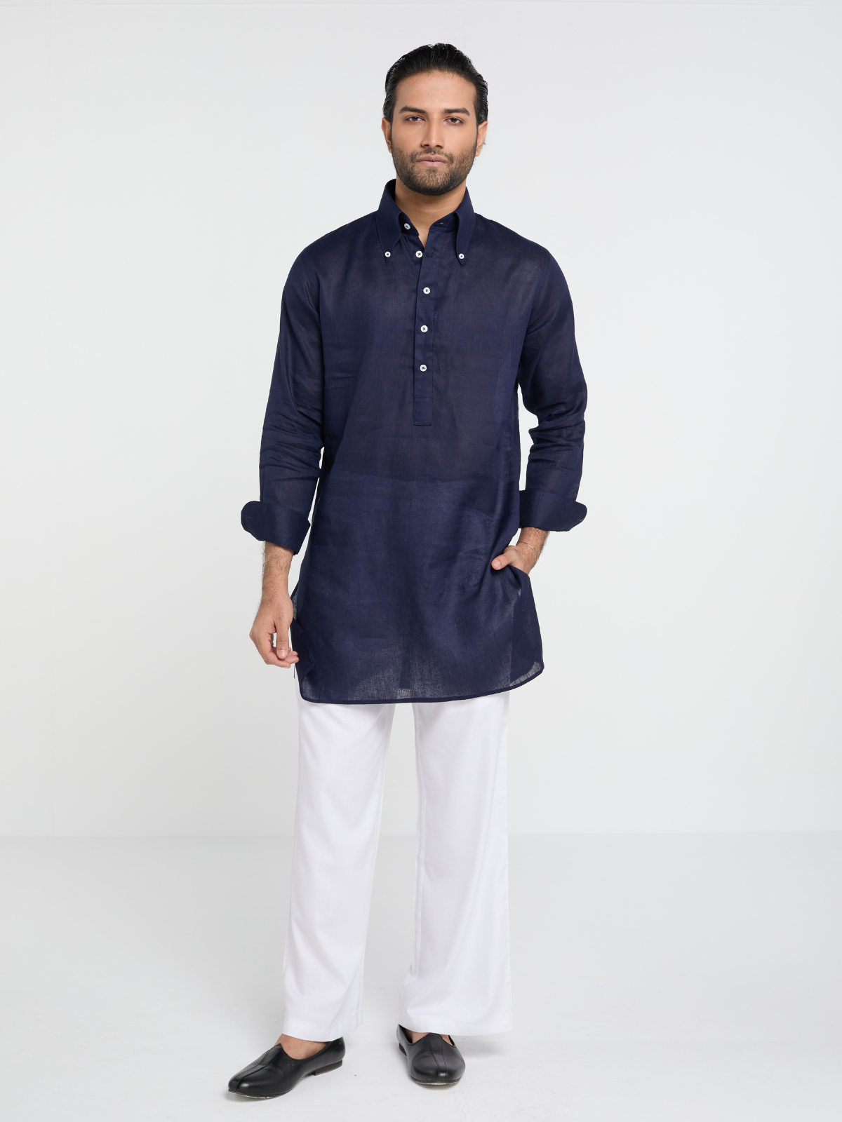 Navy Button Down Kurta