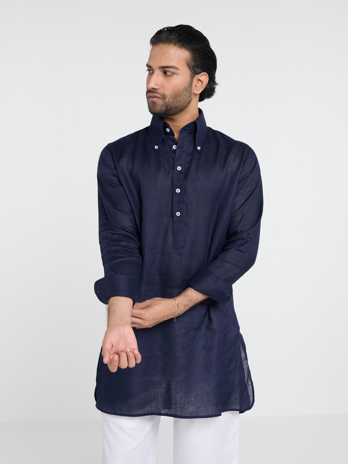 Navy Button Down Kurta