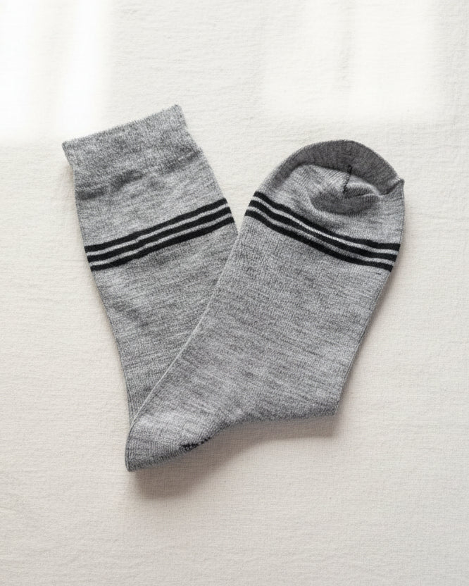 Double Stripe Cotton Socks – Light Grey