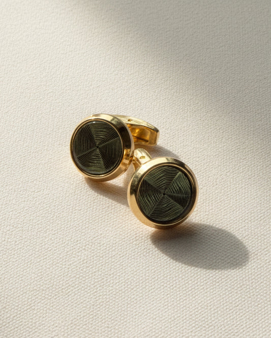 Verdant Spiral Cufflinks – Gold & Deep Green
