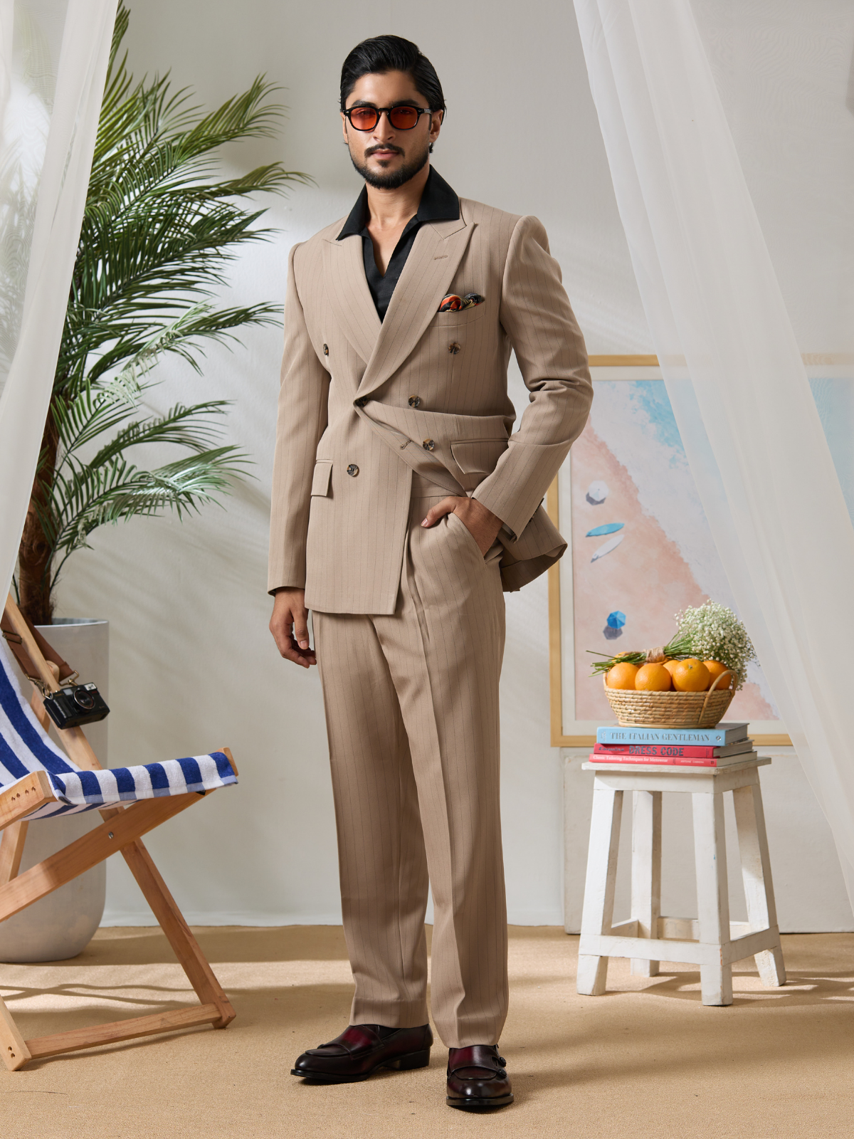 Beige Pinstriped DB Blazer