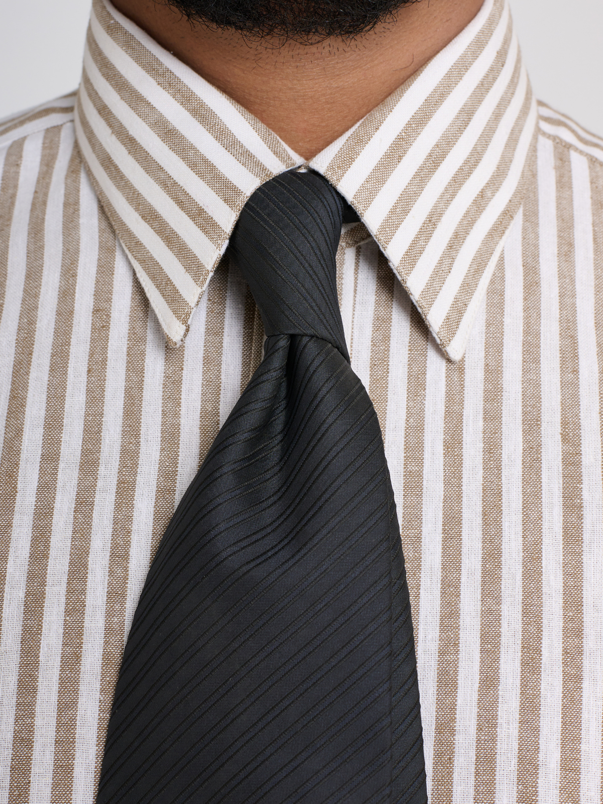 Brown & White Stripe Point Collar Shirt
