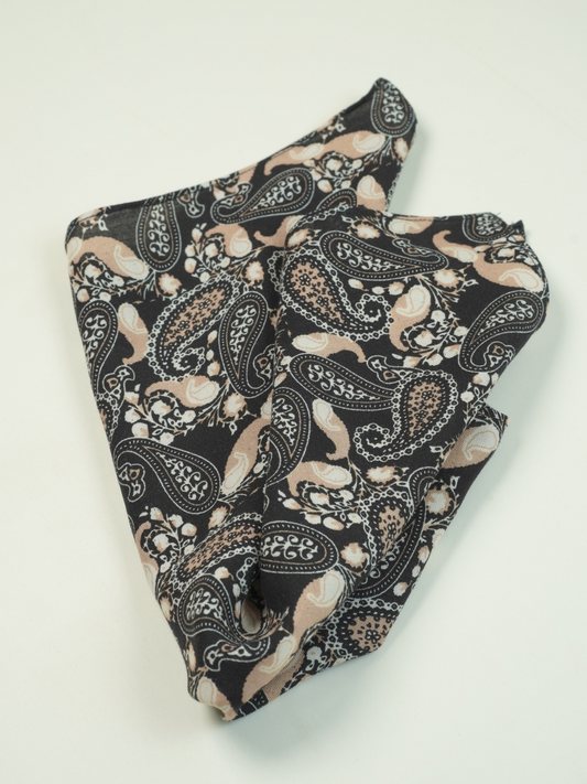 Black with Beige Paisley Pocket Square