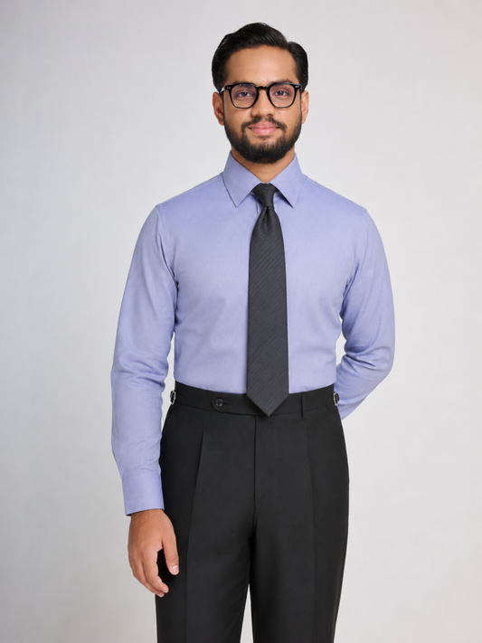 Azure Micro Texture  Spread Collar Shirt