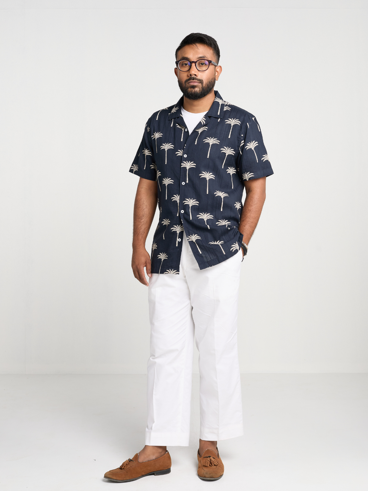 Navy Floral Cuban Shirt