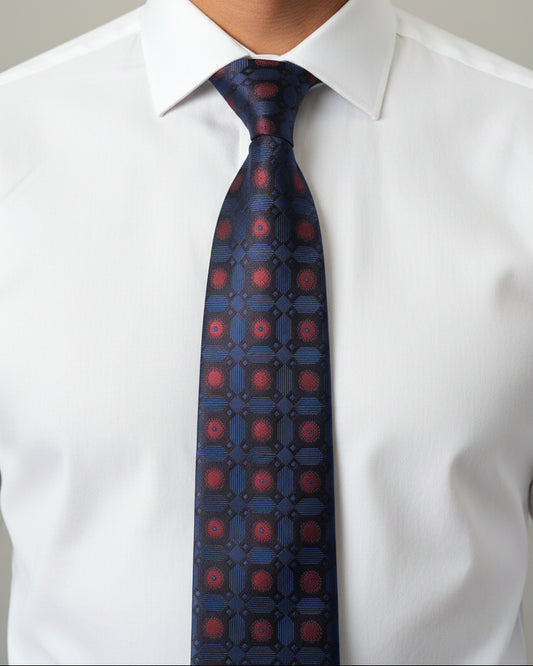 Navy Geometric Medallion Tie