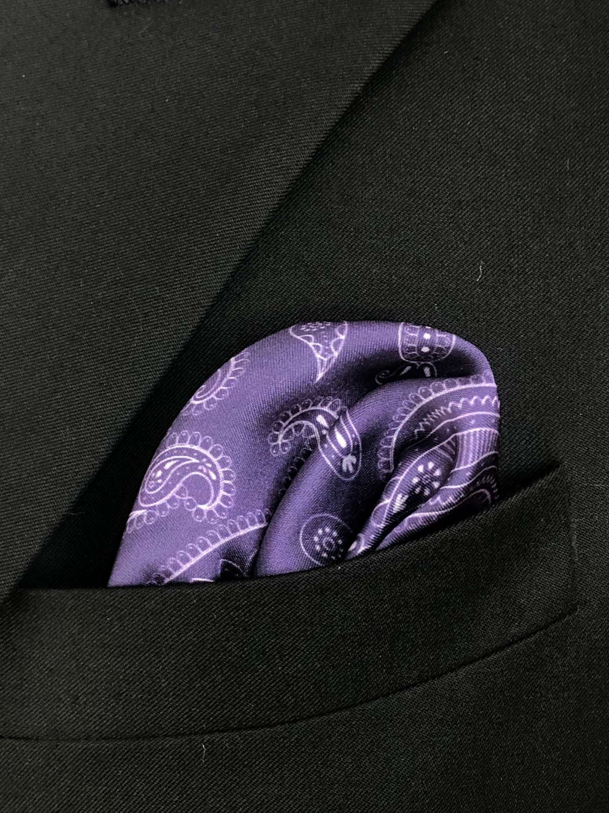 Violet with Heavy White Paisley Silk Pocket Square