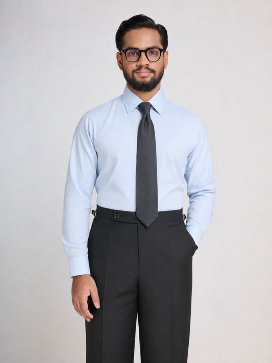 Sky Blue Pencil Stripe Spread Collar Shirt