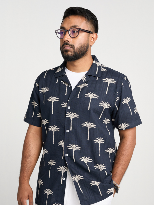 Navy Floral Cuban Shirt