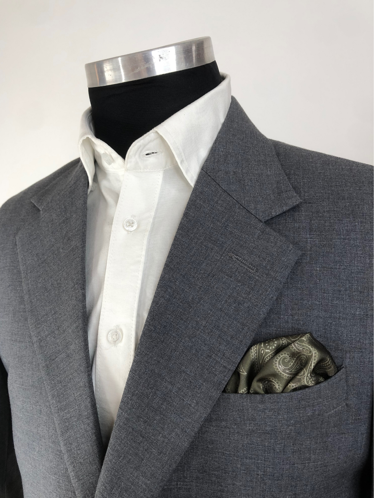 Olive with Heavy White Paisley Silk Pocket Square