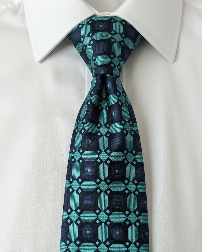 Teal Lattice Medallion Tie
