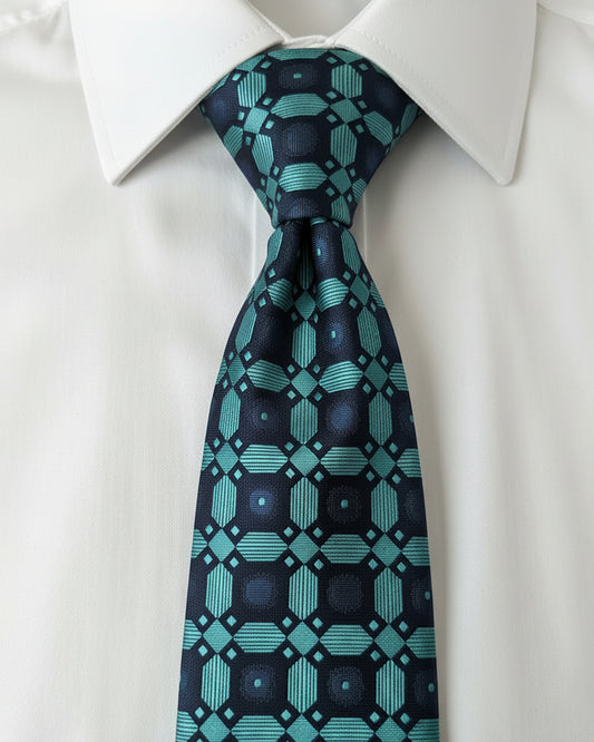 Teal Lattice Medallion Tie