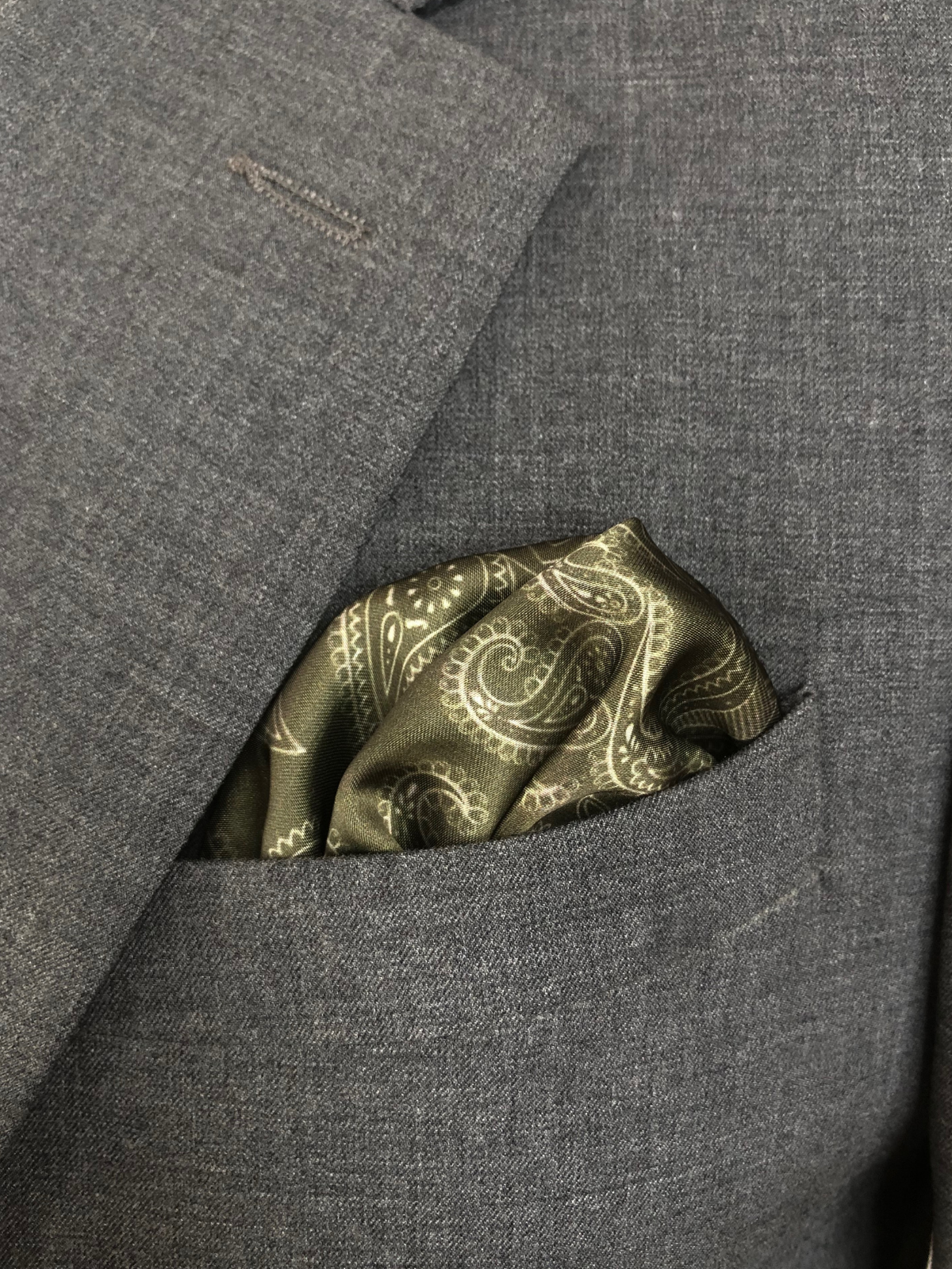 Olive with Heavy White Paisley Silk Pocket Square