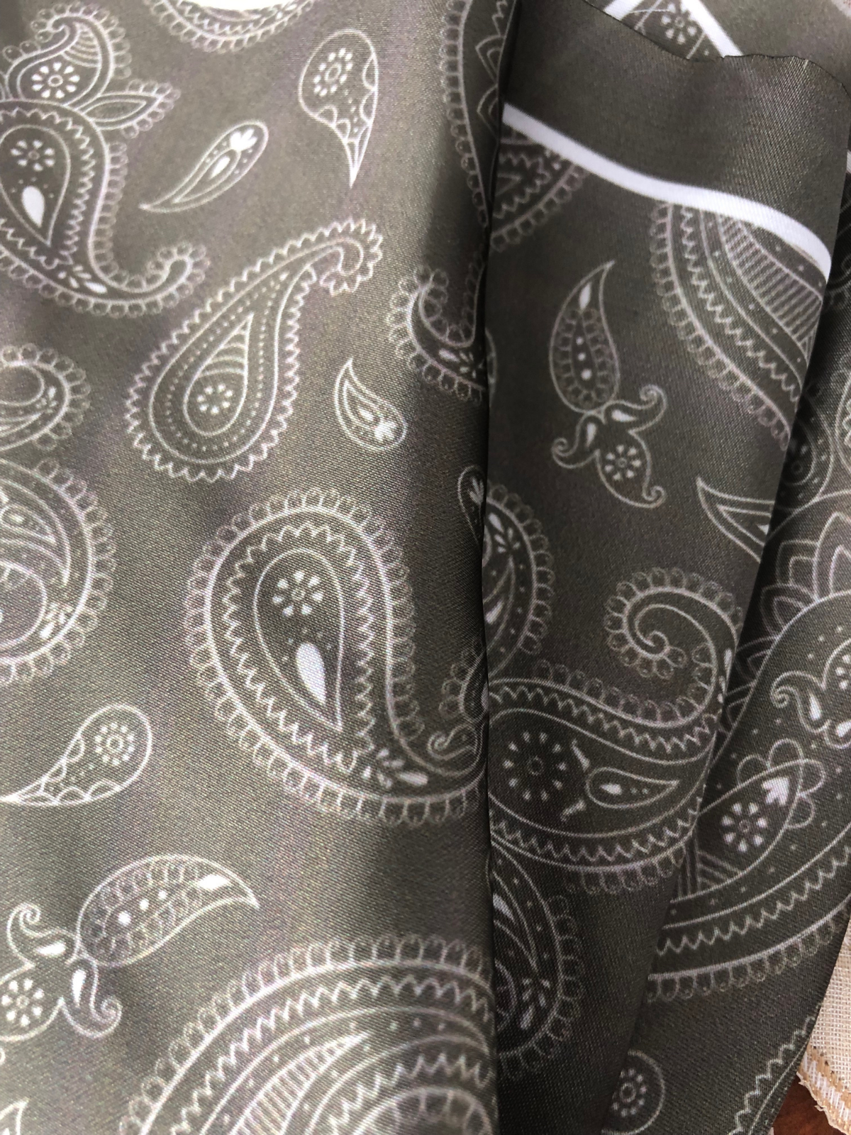 Olive with Heavy White Paisley Silk Pocket Square