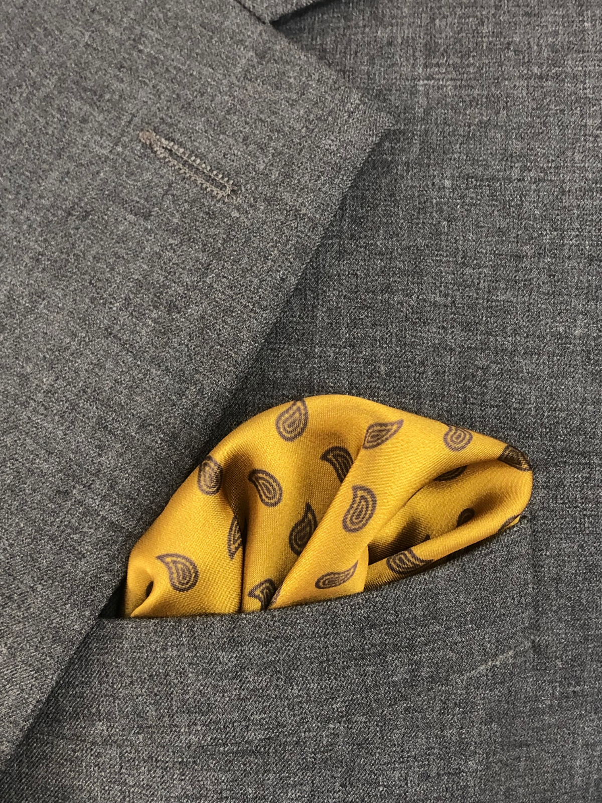 Golden with Mini Violet Paisley Silk Pocket Square