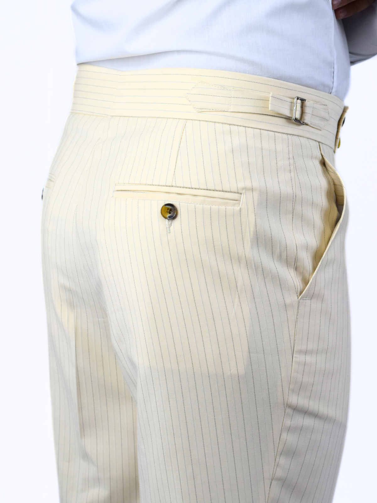 Beige Striped Formal Trousers