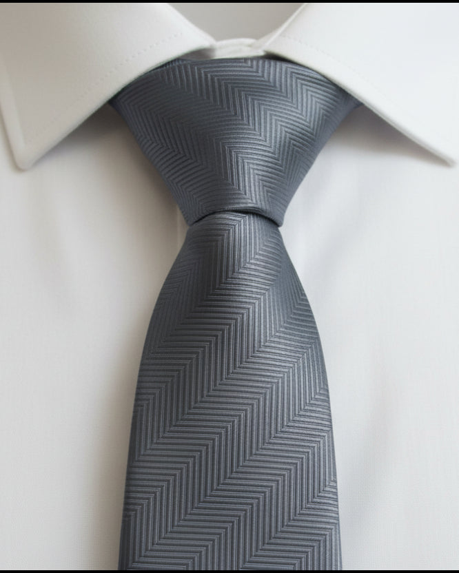 Steel Grey Herringbone Silk Tie