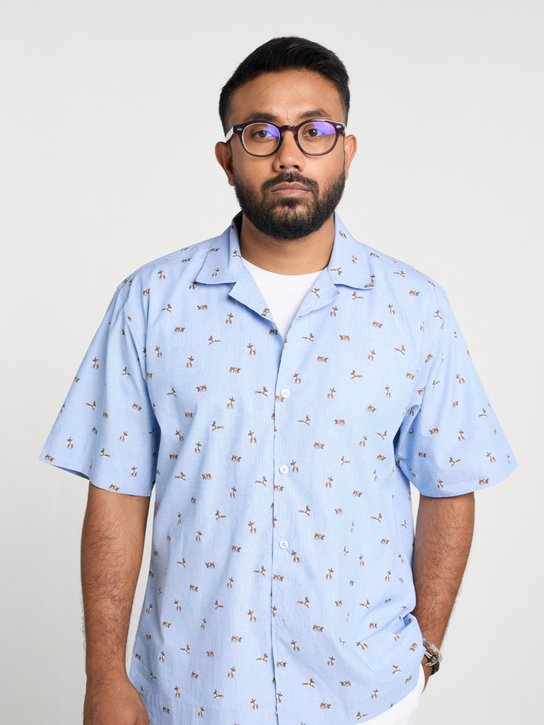 Sky Animal Print Cuban Shirt