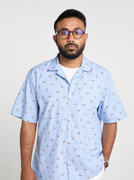 Sky Animal Print Cuban Shirt
