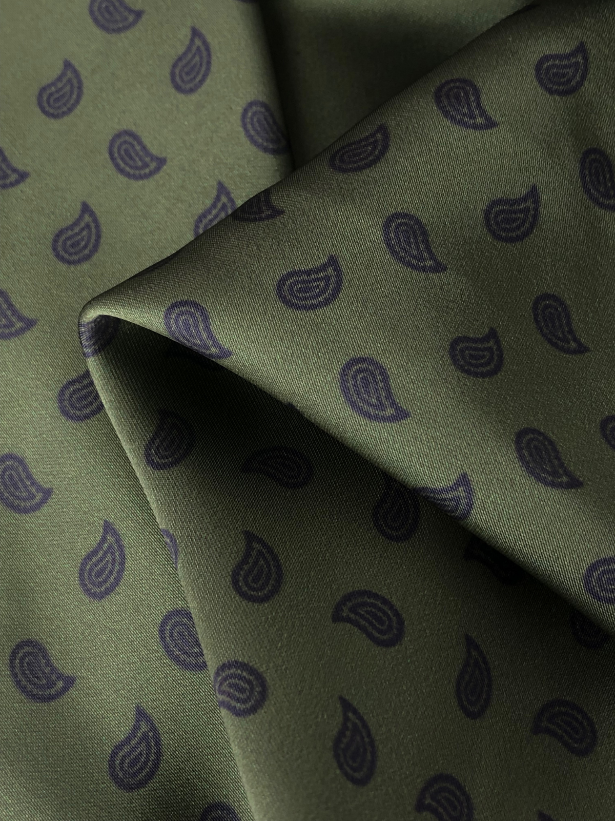 Olive with Mini Violet Paisley Silk Pocket Square