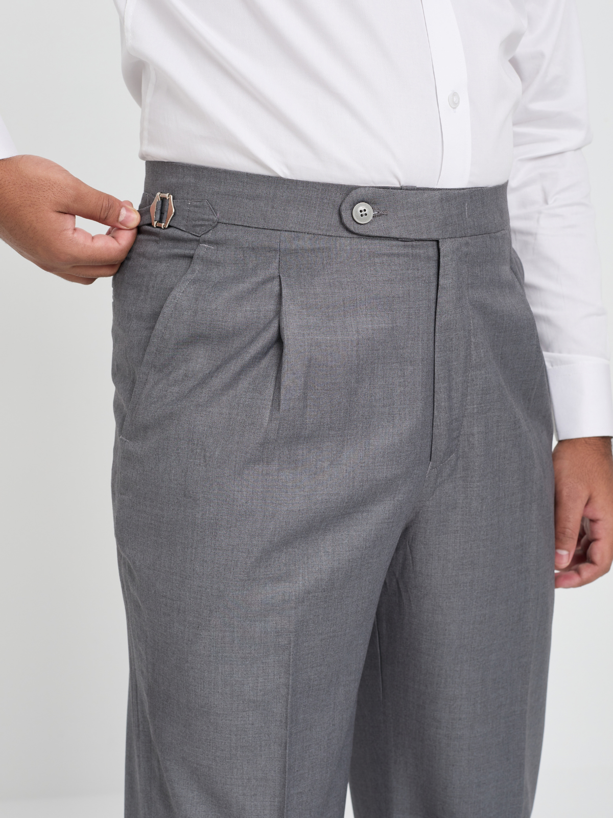 Mid-Grey Single-Pleat Side Adjuster Trousers