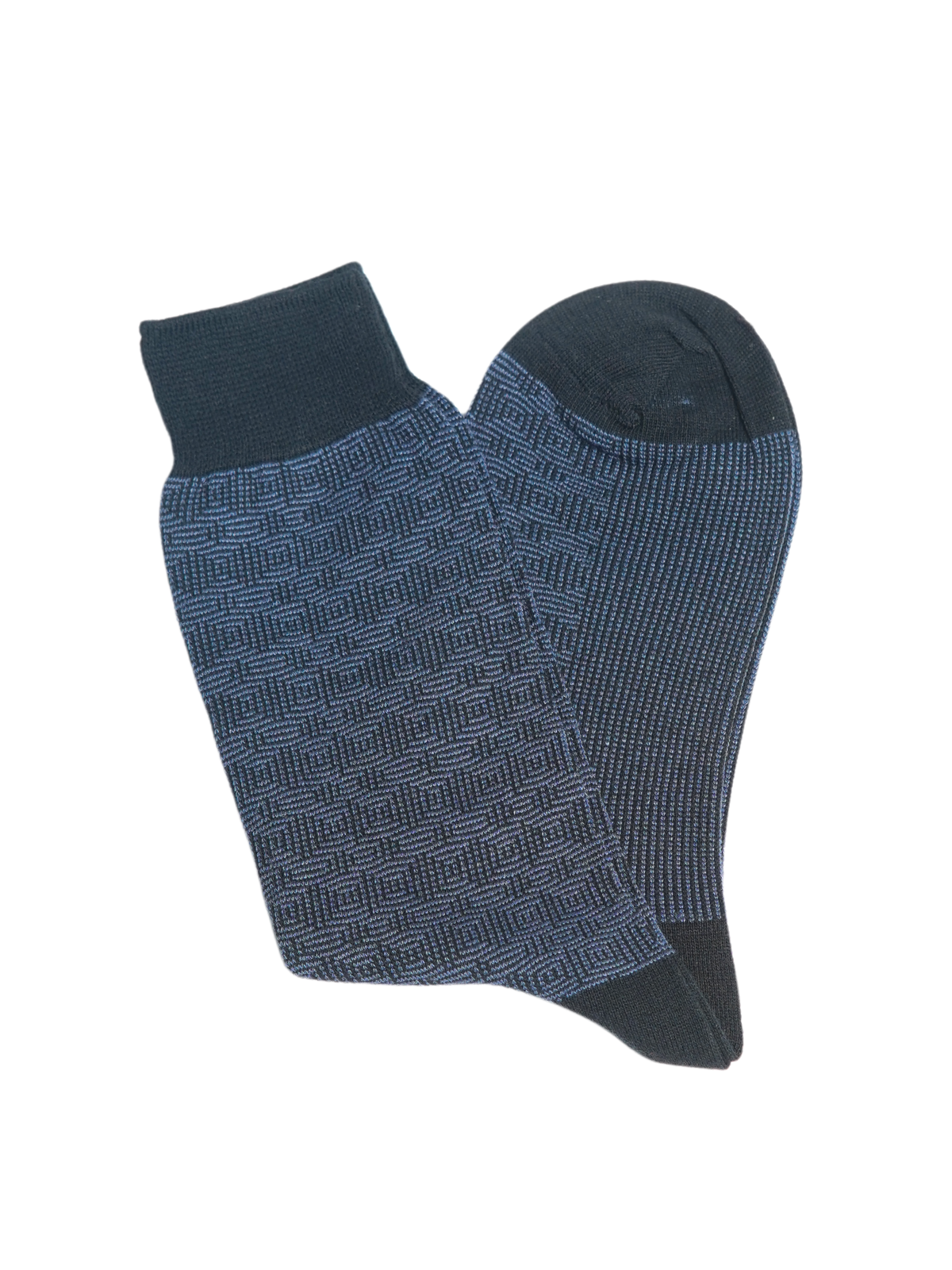 Black with Blue Patterned Socks