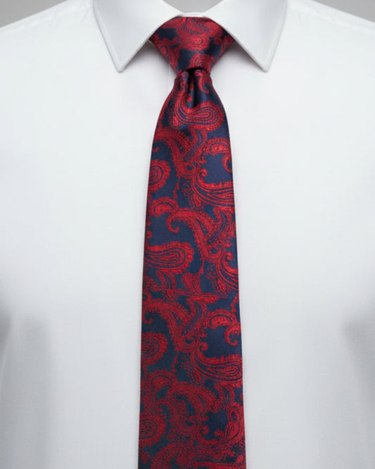 Navy Crimson Paisley Silk Tie