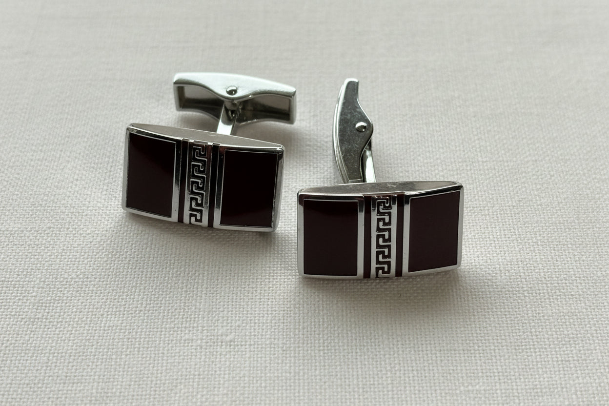 Burgundy Helix Cufflinks – Silver & Wine