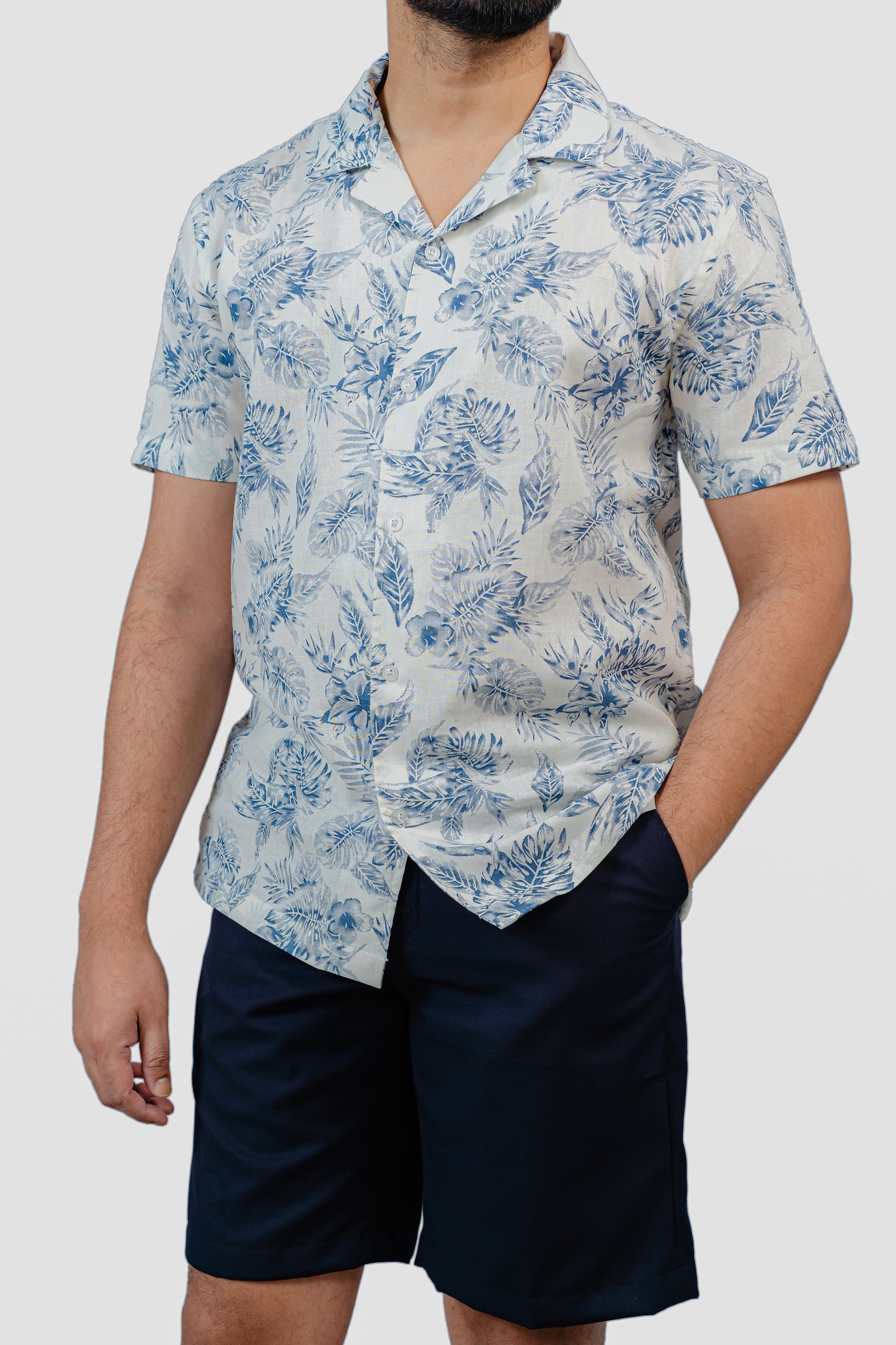 Navy & White Cuban Half Shirt