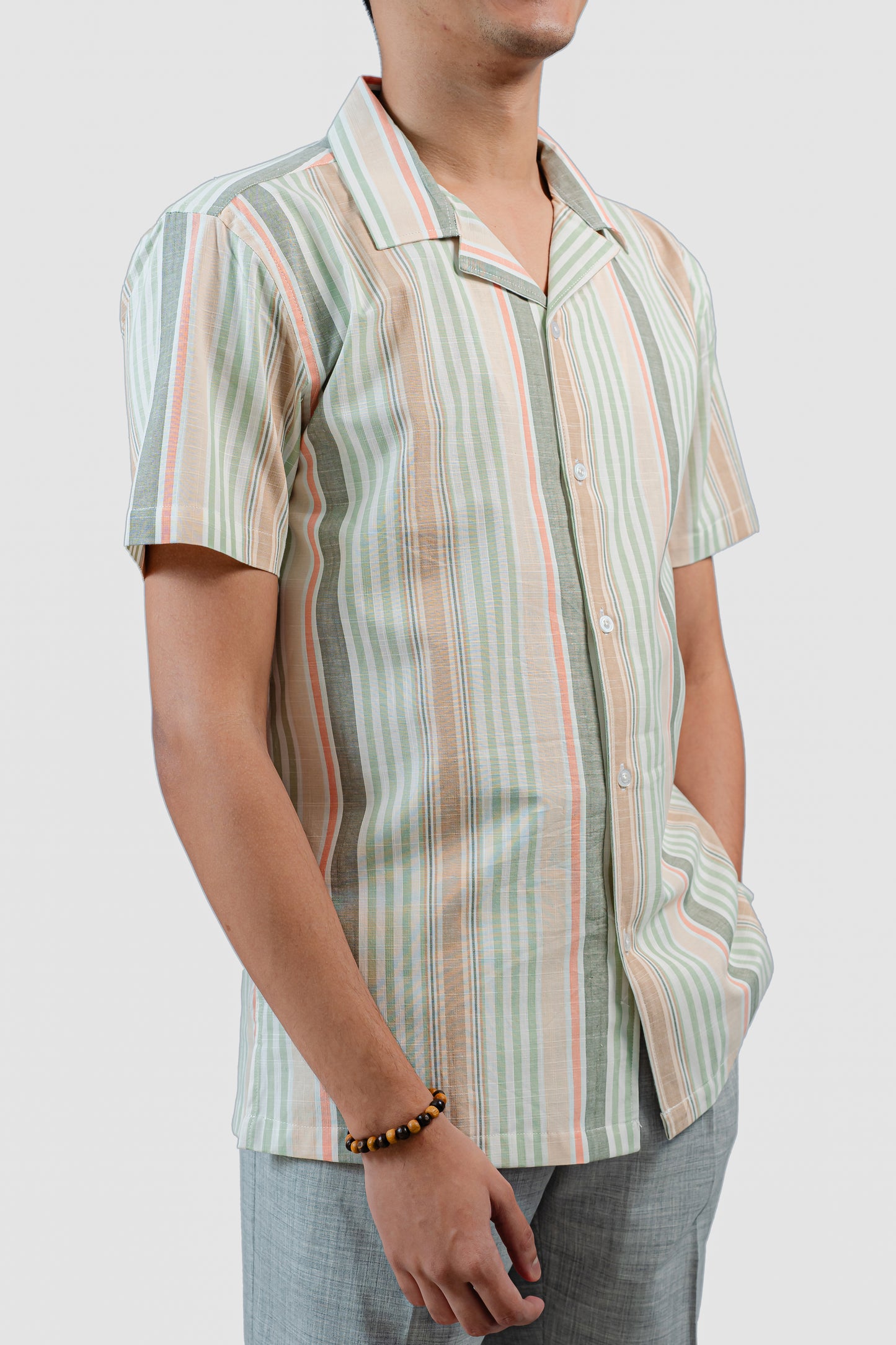 Beige Multi Stripe Cuban Half Shirt