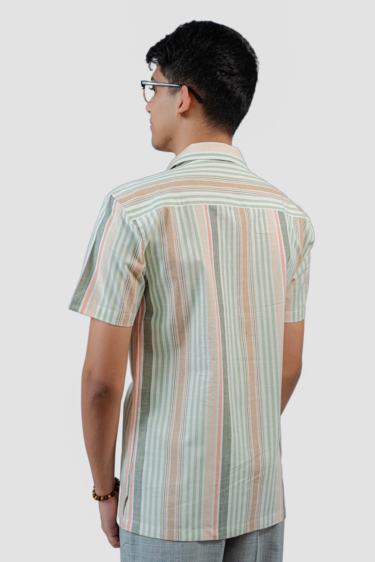 Beige Multi Stripe Cuban Half Shirt