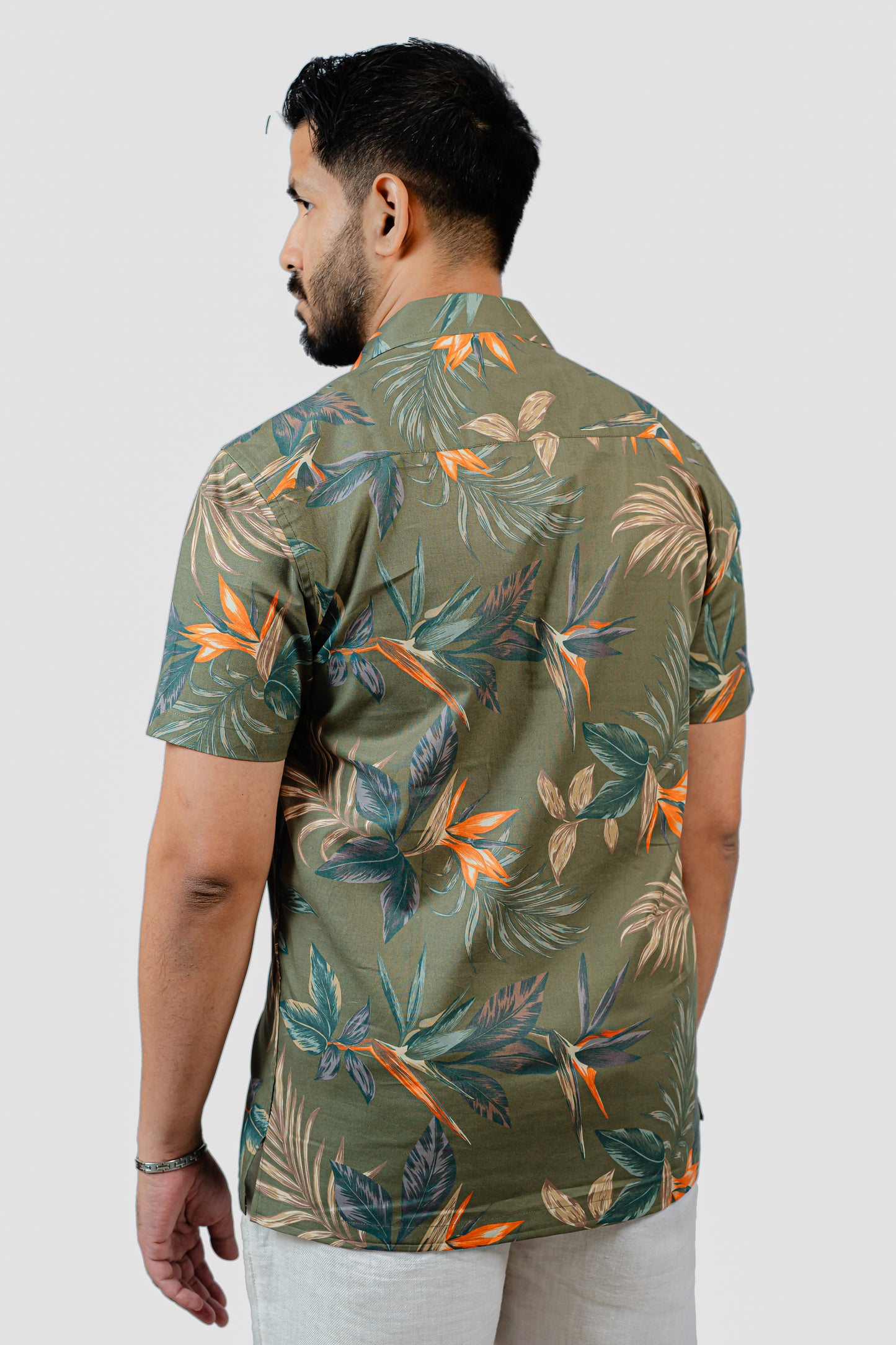 Olive Floral Cuban Half Shirt